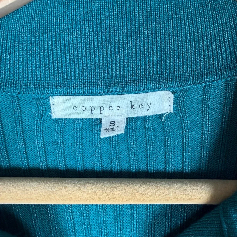Copper Key Sweater‎ Dress Womens Small Teal Green Ribbed Polo Long Sleeve